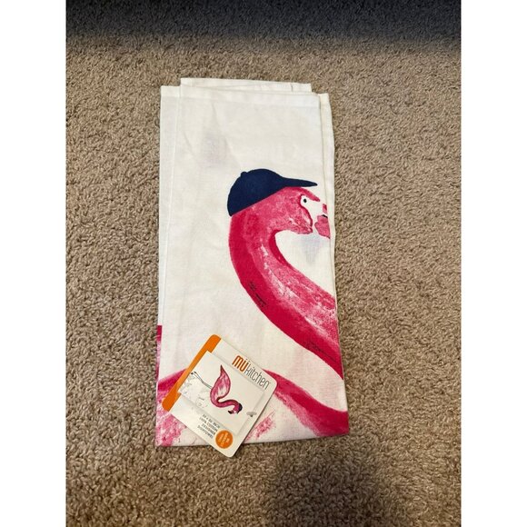 NWT Mu Kitchen | Flamingo 100% Cotton Designer Dishtowel | 20x30” - Picture 1 of 4